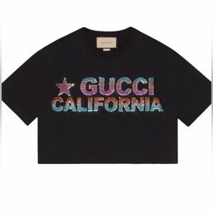 Gucci Black Sequins Crop T-shirt